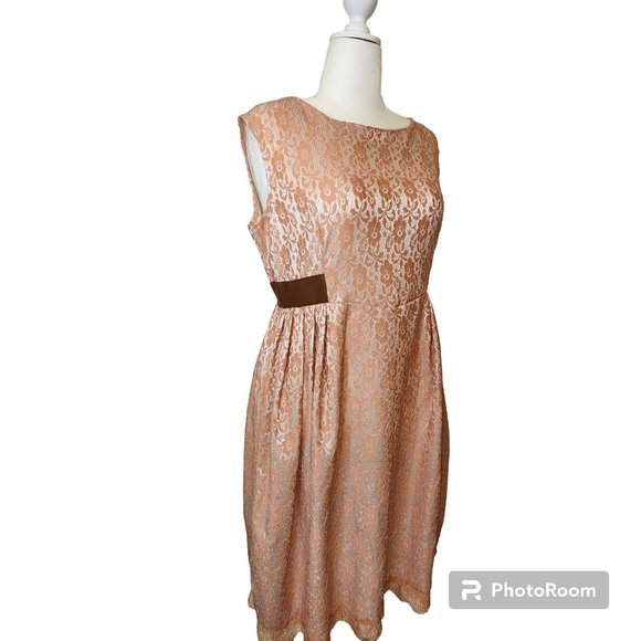 Mpixinni Dresses & Skirts - #028.  Pink Peach Lace with Faux Leather Accents A-Line Sleeveless Dress-Mpixinn